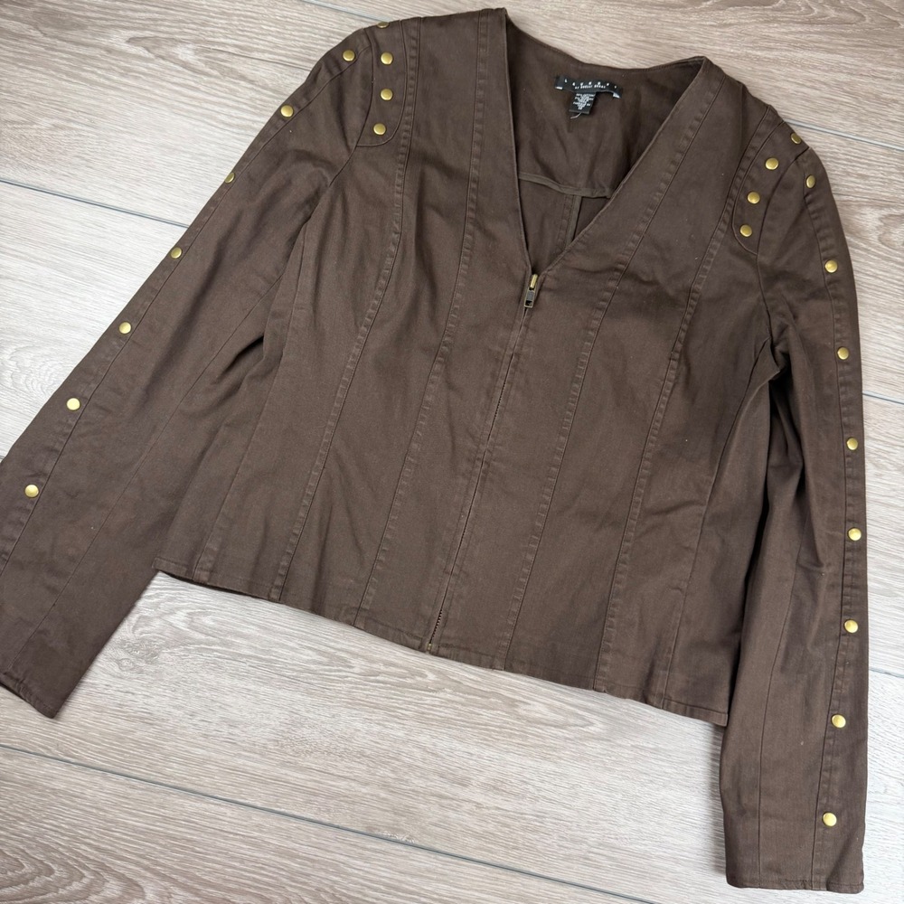 Laundry by Shelli Segal Women Jacket Studded Zip Front Brown 12